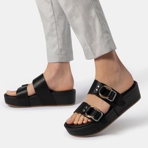 Dolce Vita Cici Black Stella Buckled Platform Slide Sandals